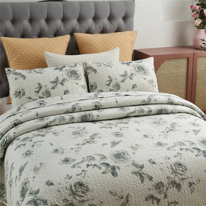 Vintage Rose Reversible Quilt Set, Bedspread, Coverlet