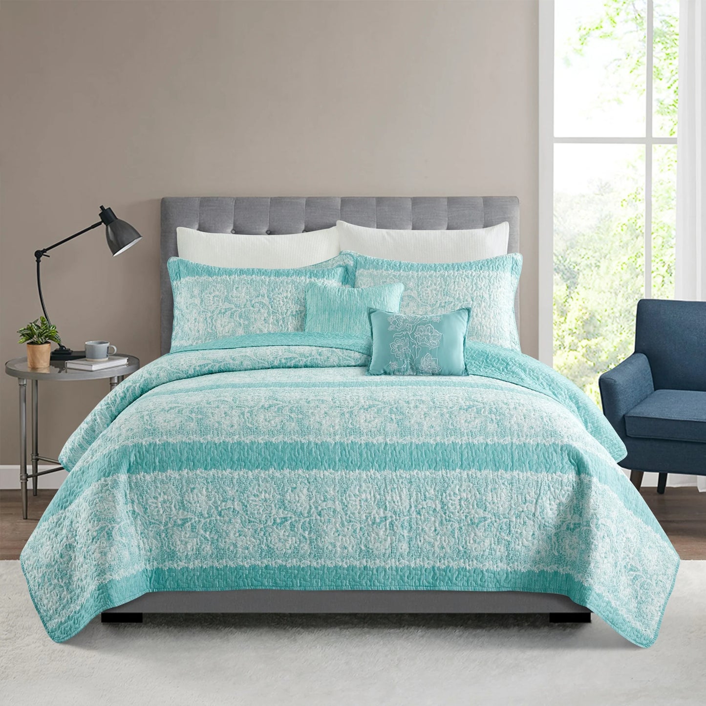 Serenta Emma 5 Piece Printed Quilt Bedspread Coverlet Set