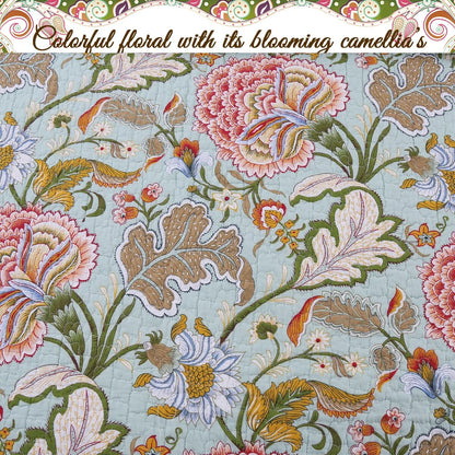 Cozy Line Aregada Floral Cotton 3-piece Reversible Quilt Bedding Set