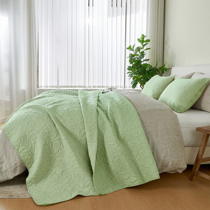 Patina Vie Maison 100% Cotton Stitched 3 Piece Quilt and Sham Set