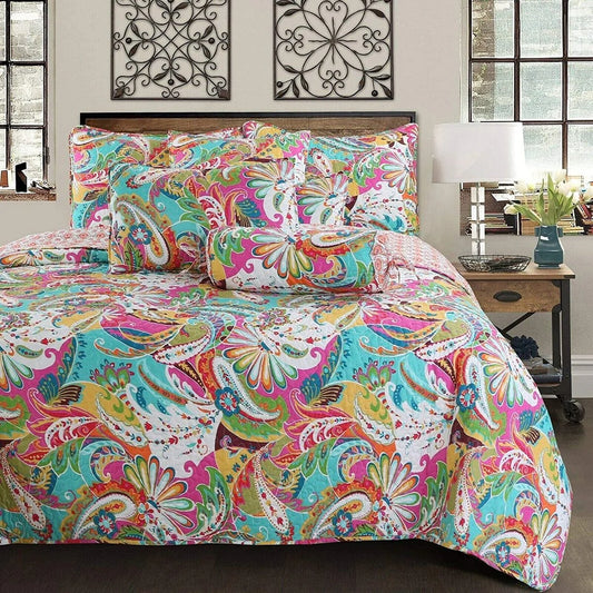 Flourish Colorful Floral Reversible 3-Piece Quilt Bedding Set