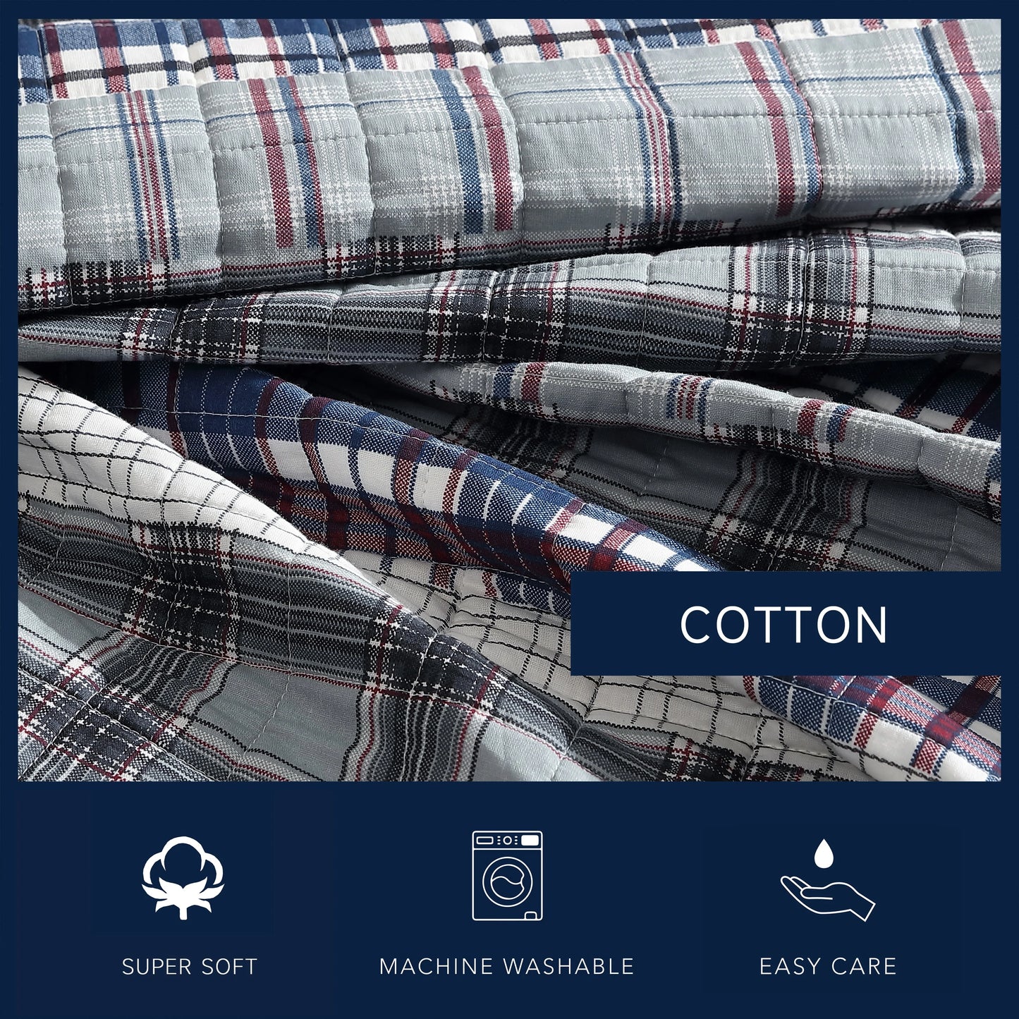 Nautica Marina Cove Grey Cotton Reversible Quilt Bonus Set