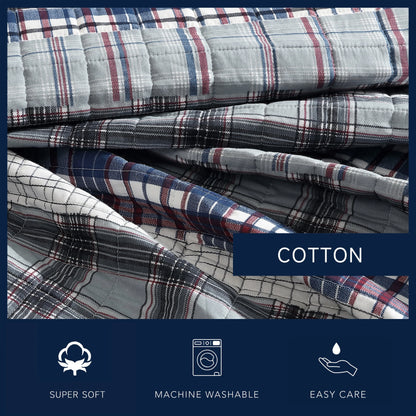 Nautica Marina Cove Grey Cotton Reversible Quilt Bonus Set