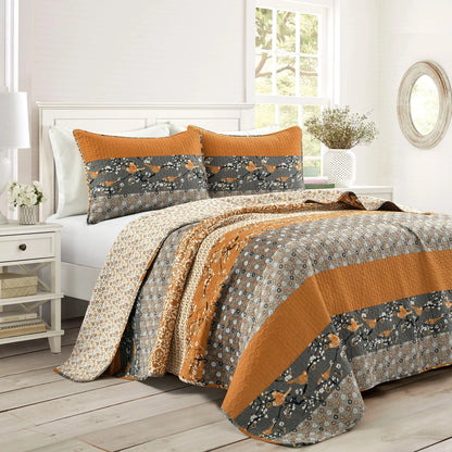 The Curated Nomad La Boheme Floral Cottage 3-piece Striped Quilt Set