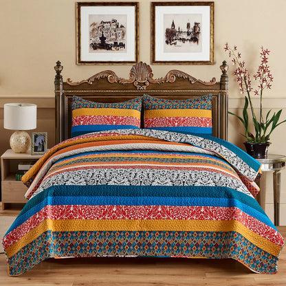 Boho Stripe Quilt Reversible 3 Piece Bohemian Design Bedding Set