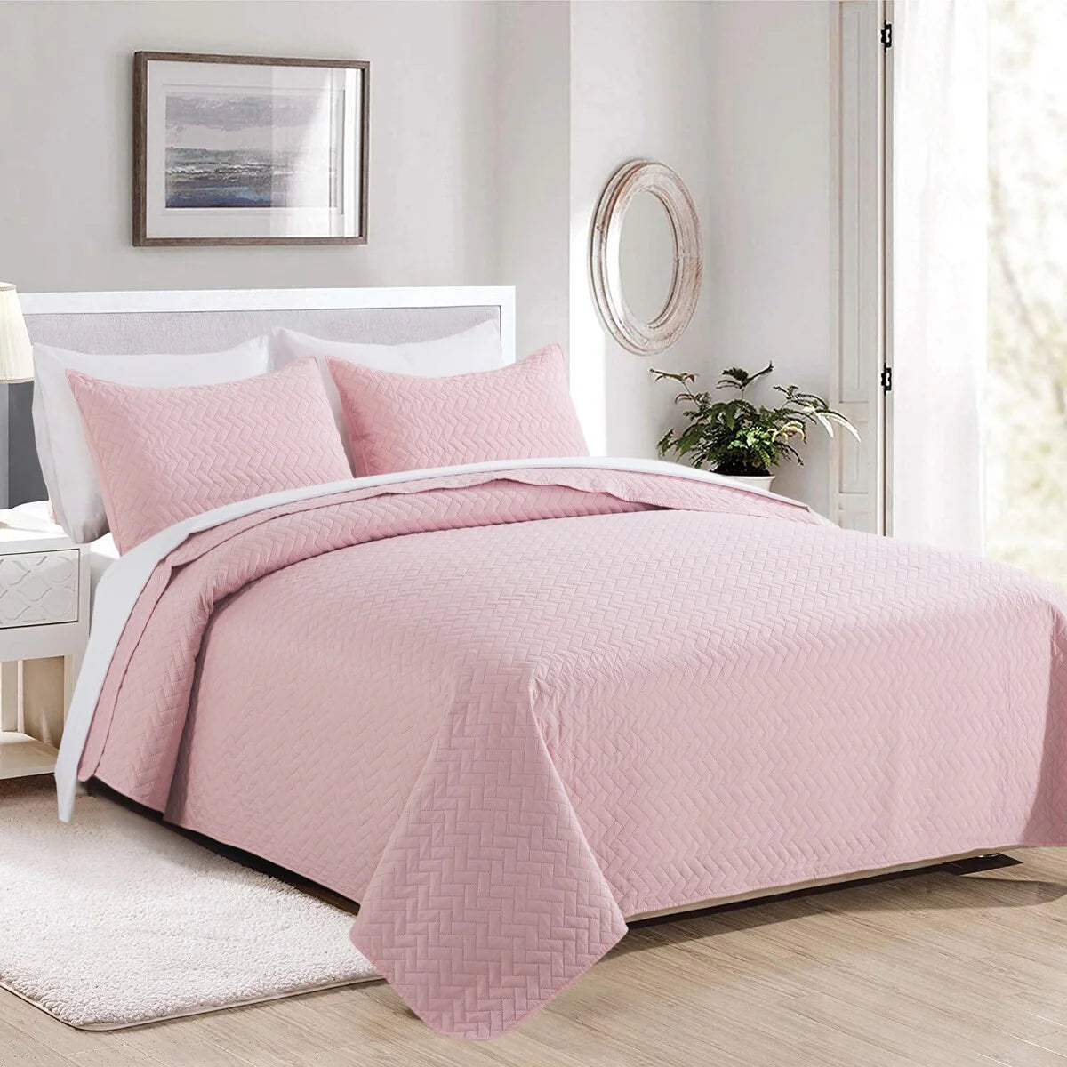 3-piece Fashionable Solid Embossed Quilt Set Bedspread Cover