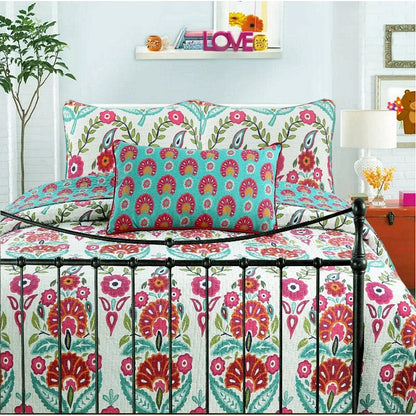 Cozy Line Santa Barbara Floral Print Reversible Cotton Quilt Bedding Set