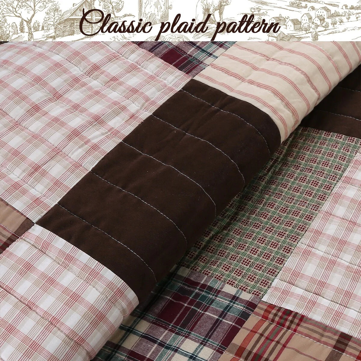 Cozy Line Brody Plaid Patchwork Reversible Quilt Bedding Set