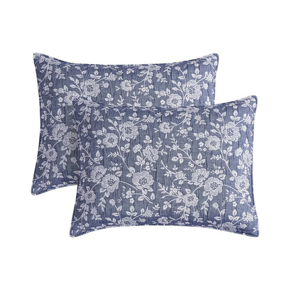 CEDAR COURT Marguerite Floral Navy Soft Matelasse Jacquard Quilt Set