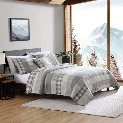 Eddie Bauer Fairview Cotton Reversible Grey Bonus Quilt Set