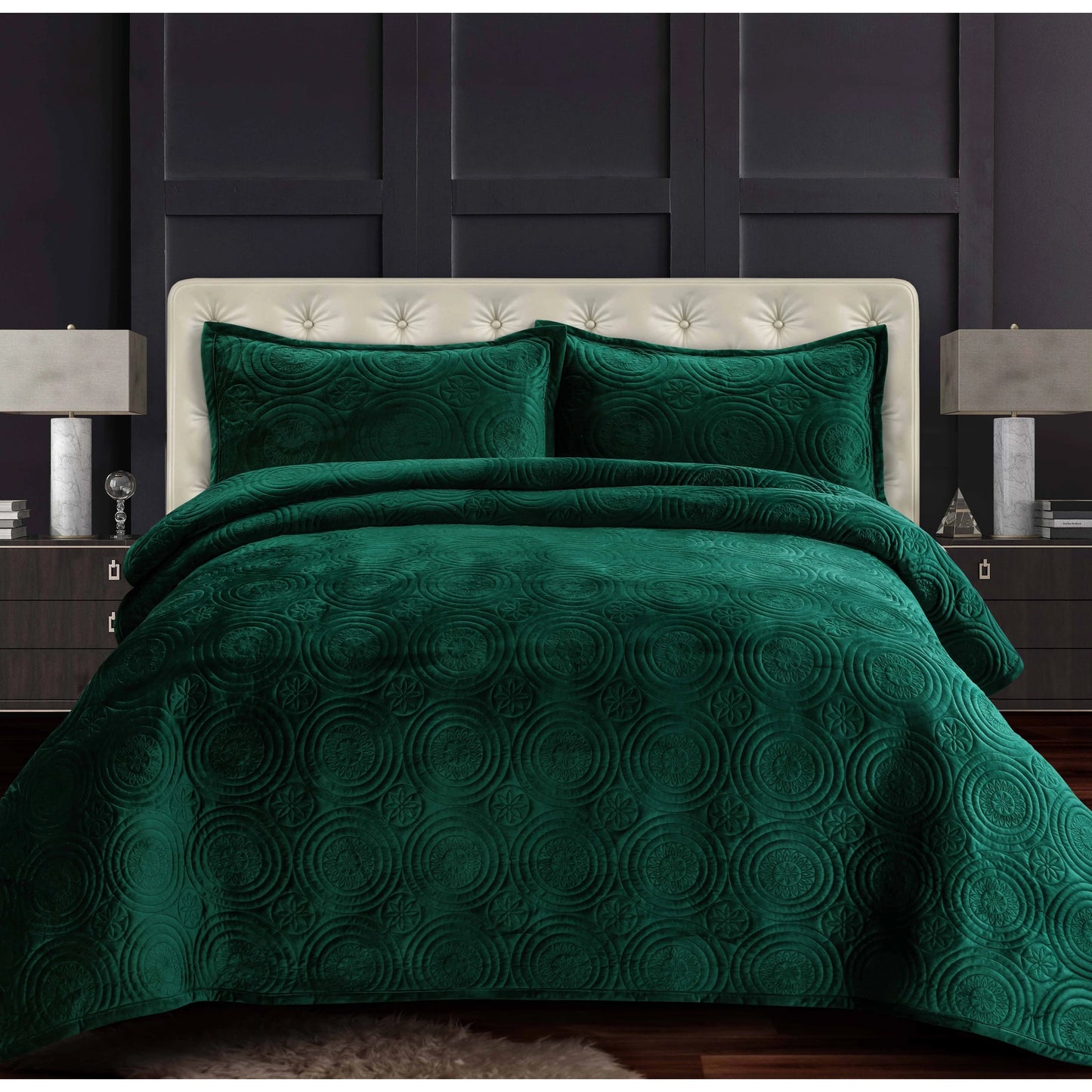 Capri Medallion Velvet Oversized Solid Quilt Set