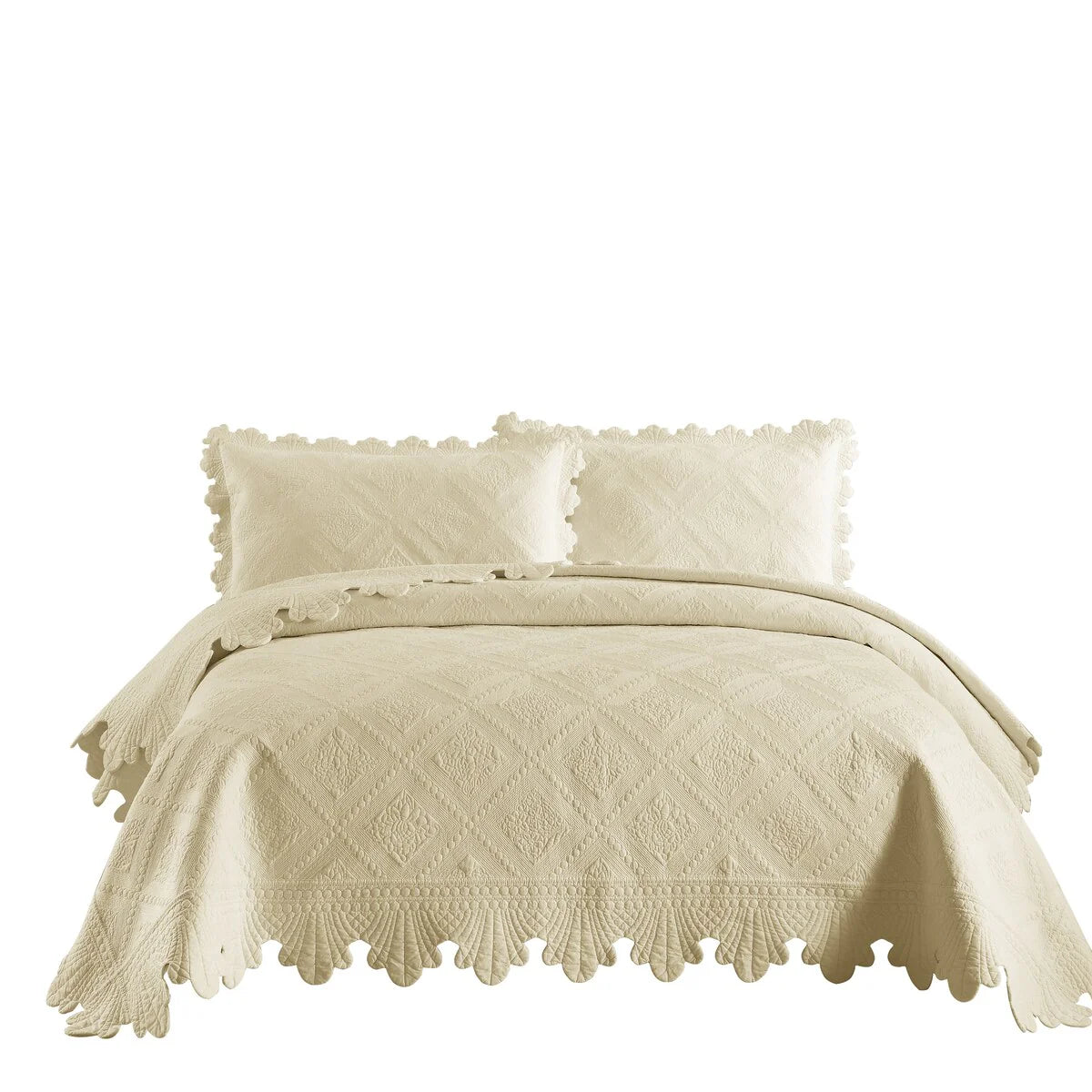 MarCielo 3Pcs 100% Cotton Oversized Quilt Bedspread Coverlet Set TK