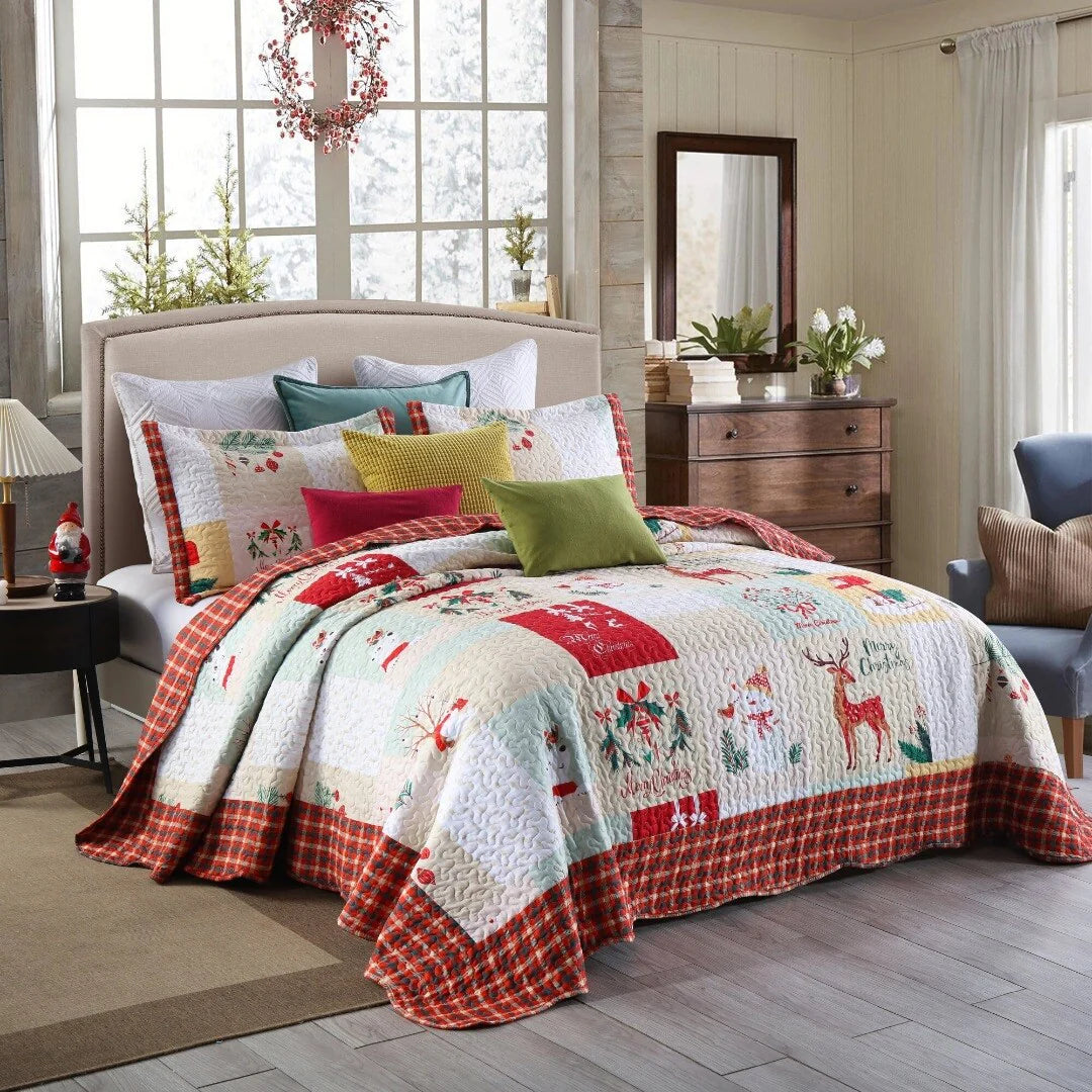 MarCielo Christmas Quilt Set King B023, 1 Quilt 2 Pillow Shams
