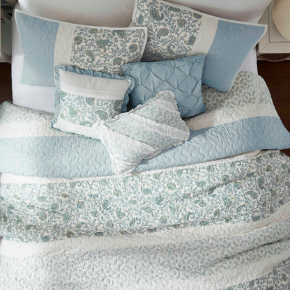 Madison Park Vanessa 6 Piece Cotton Percale Quilt Set with Throw Pillows