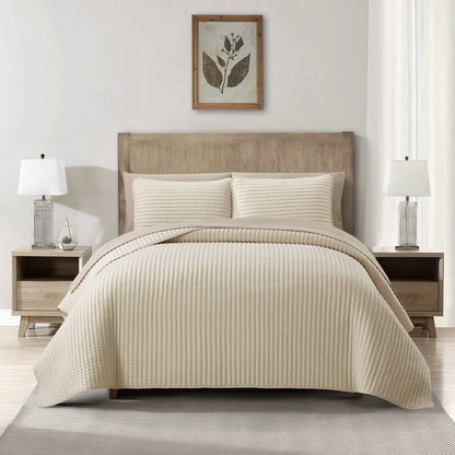 Nanshing Cassidy 7 Piece Solid Color Waffle Quilt Set