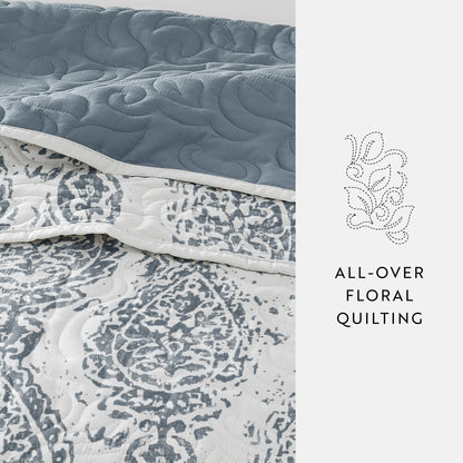 Becky Cameron All Season 3 Piece Distressed Damask Reversible Quilt Set with Shams