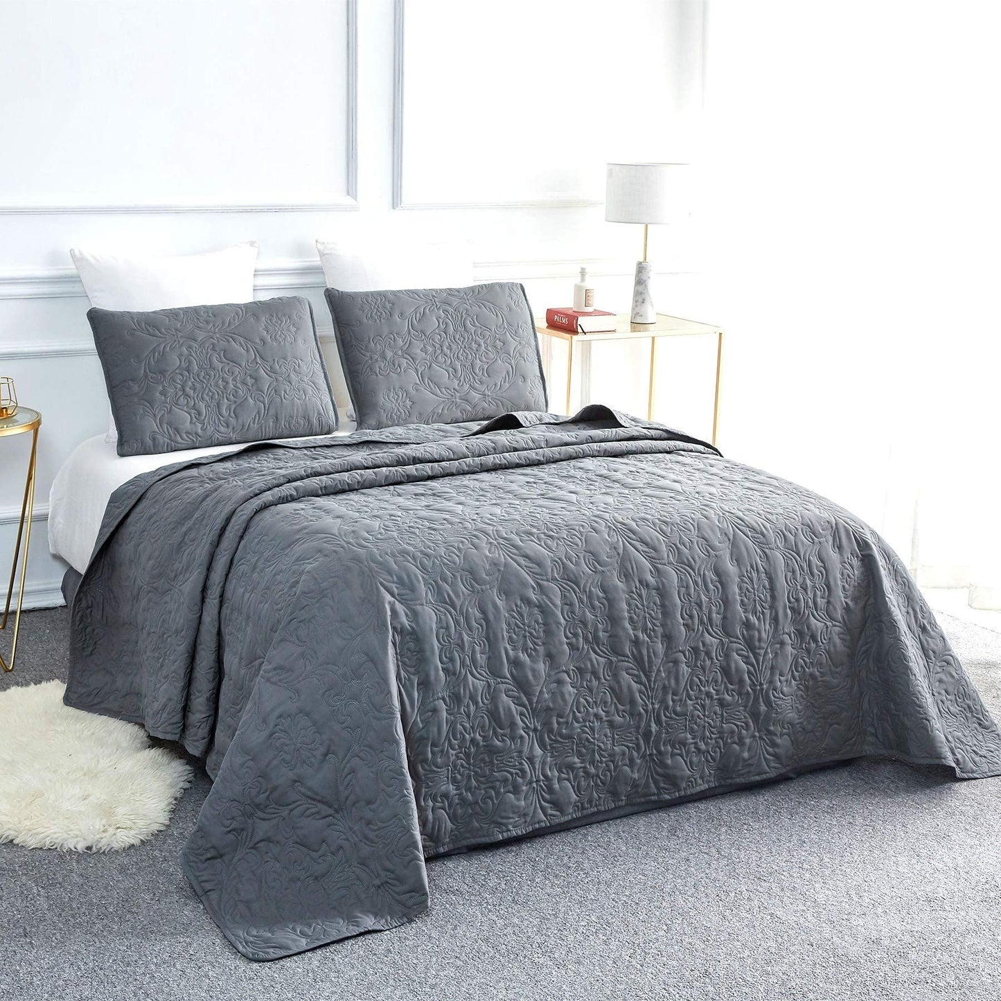 Sophia & William 2/3 Pieces Quilt Set, Reversible Microfiber Bedding Bedspread Coverlet Set