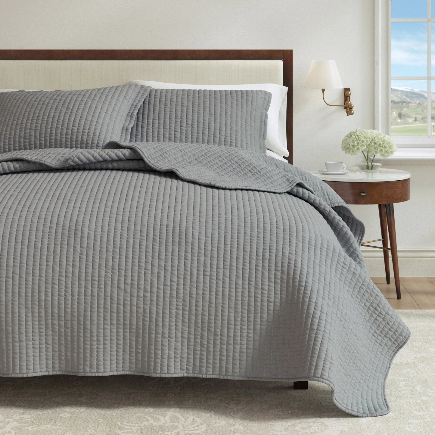 Linery & Co. Detailed Channel Stitch Microfiber Quilt Set With Shams.