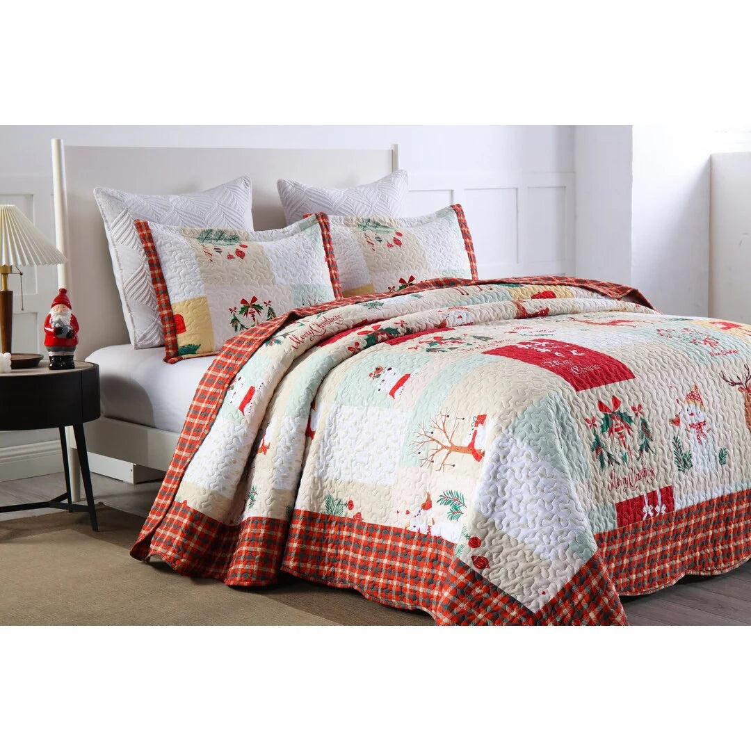 MarCielo Christmas Quilt Set King B023, 1 Quilt 2 Pillow Shams