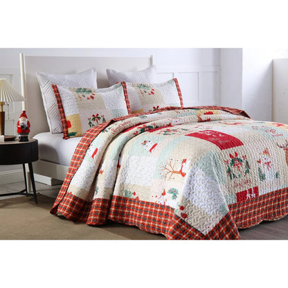 MarCielo Christmas Quilt Set King B023, 1 Quilt 2 Pillow Shams