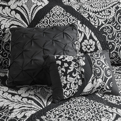Madison Park Marcella 6 Piece Printed Cotton Quilt Set with Throw Pillows