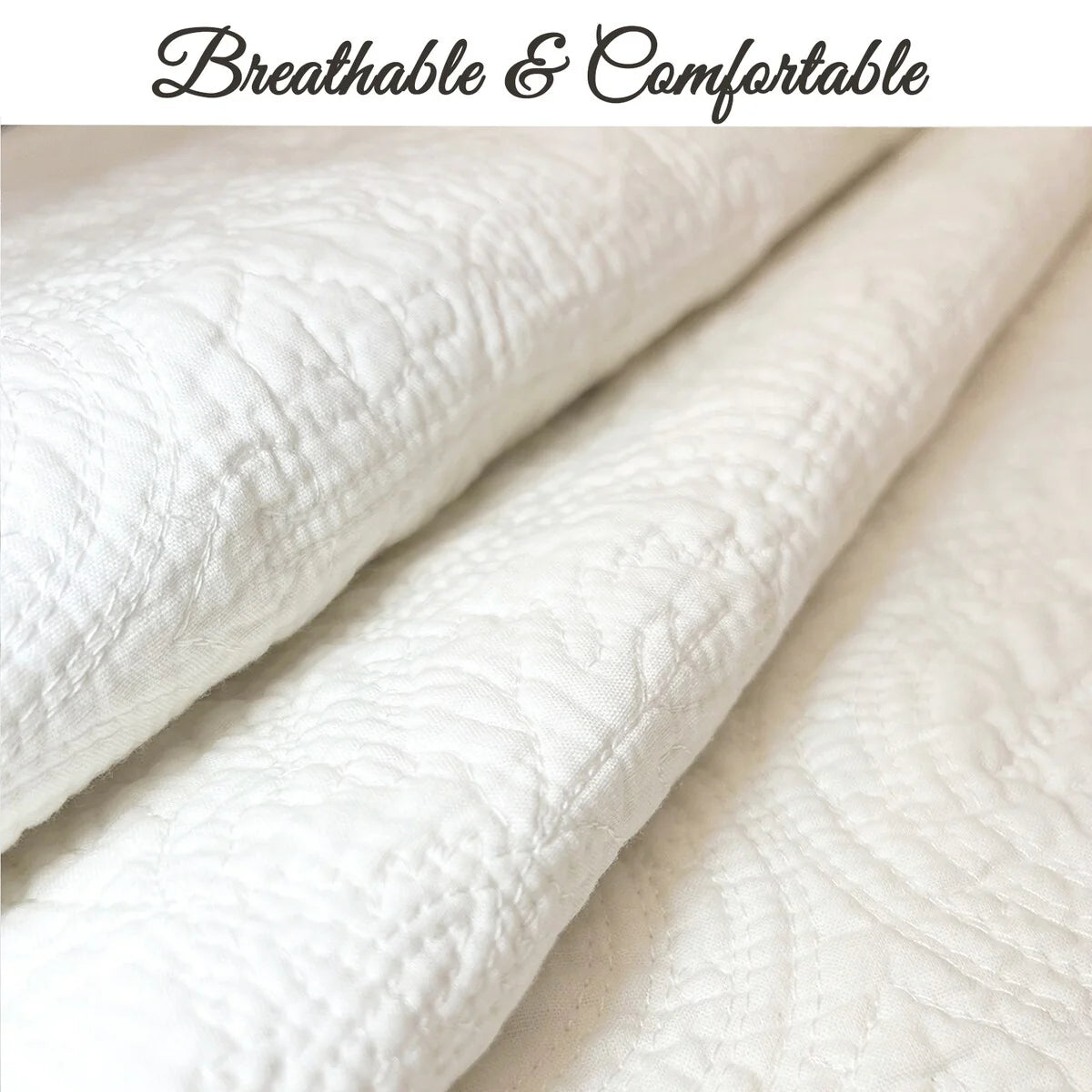 Blantyre Scalloped Edge White Cotton 3-piece Oversized Quilt Bedding Set