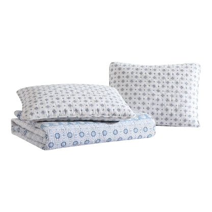 Stone Cottage Bexley Block Print Cotton Blue 4 Piece Quilt Bonus Set