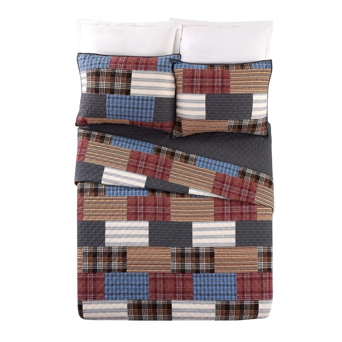 Cabin Patchwork Cotton 3-Piece Quilt Set
