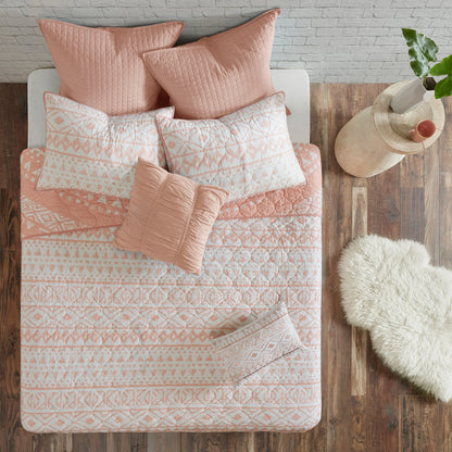 Intelligent Design Cora 7 Piece Reversible Cotton Quilt Set with Euro Shams and Thrwo Pillows