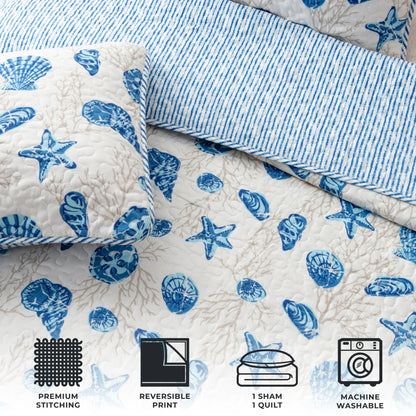 Linery & Co. Coastal Microfiber Quilt Set With Shams.
