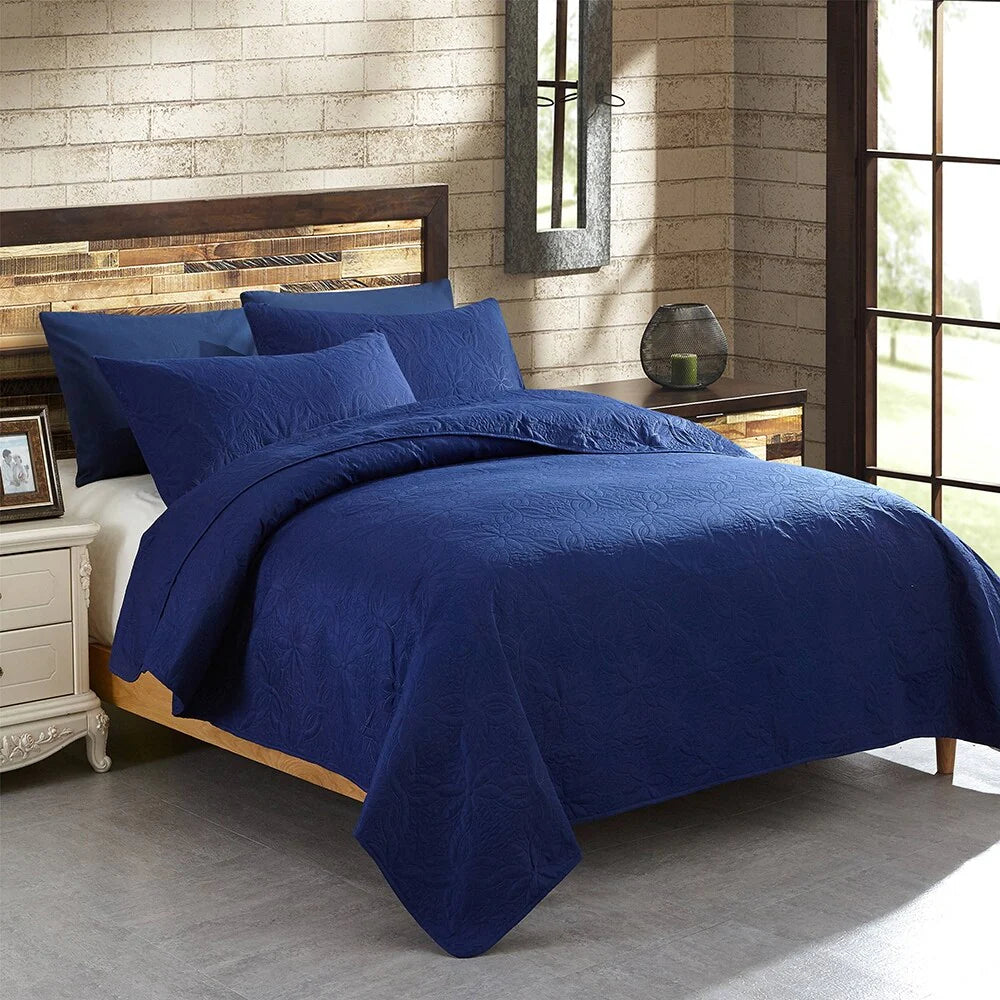 3-piece Fashionable Solid Embossed Quilt Set Bedspread Cover