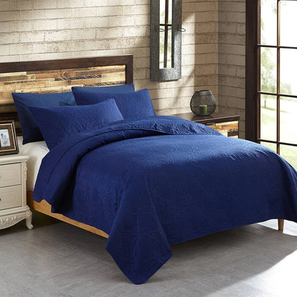 3-piece Fashionable Solid Embossed Quilt Set Bedspread Cover