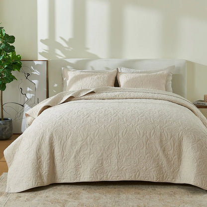Patina Vie Maison 100% Cotton Stitched 3 Piece Quilt and Sham Set