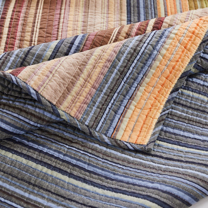 Greenland Home Fashions Katy 100% Cotton Reversible Stripes Quilt Set