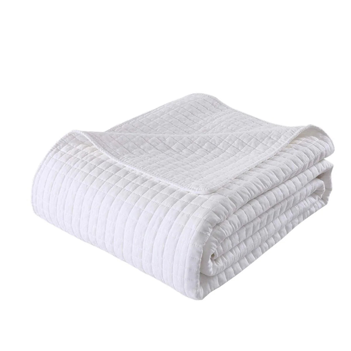 3 Pcs White Cotton Quilt Set Lightweight Bedspread Set Check