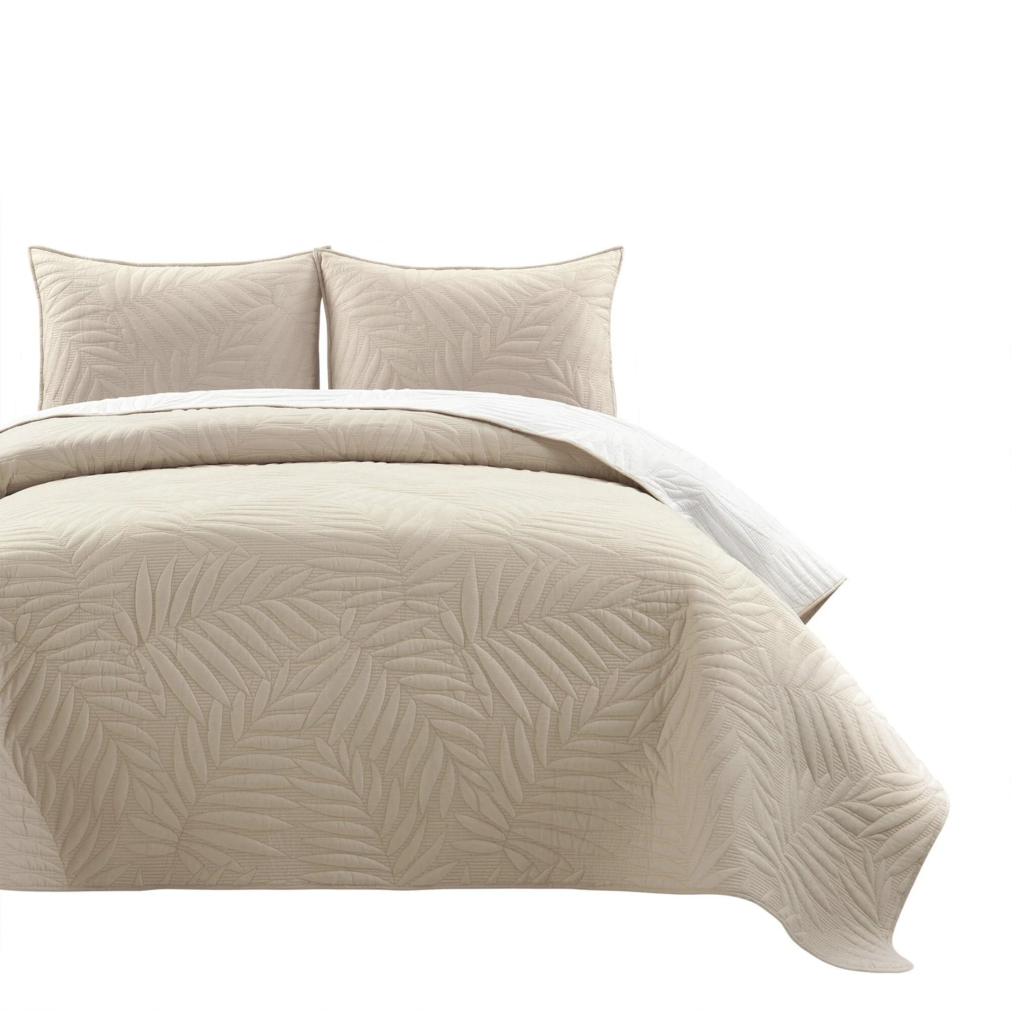 Lush Decor Isla Embroidered Leaf Reversible Cotton Quilt 3 Piece Set