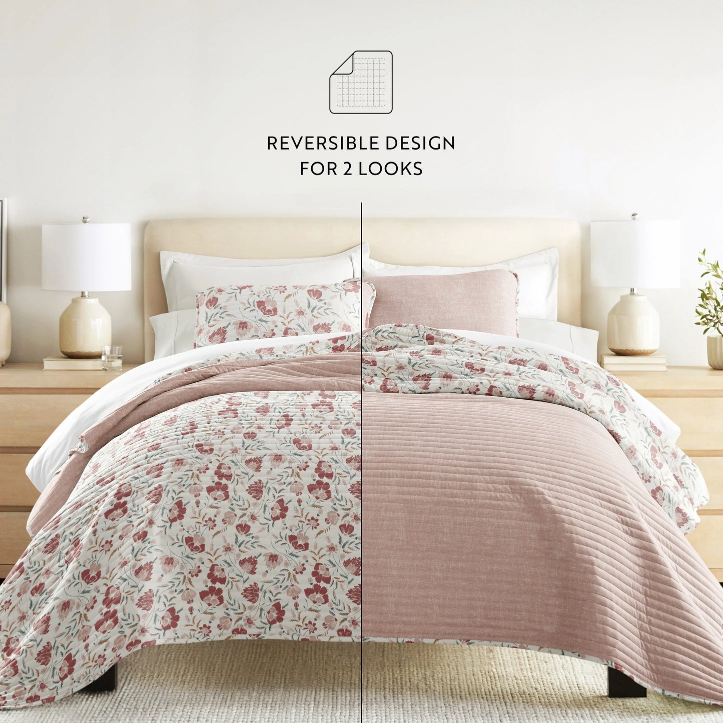 Becky Cameron All Season 3 Piece Floral Reversible Quilt Set