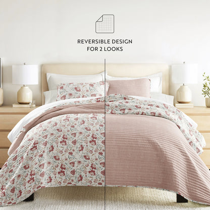 Becky Cameron All Season 3 Piece Floral Reversible Quilt Set