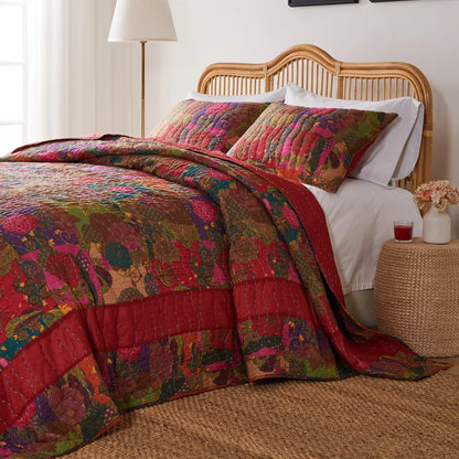 Greenland Home Fashions Jewel 100% Cotton Kantha-Style Boho Floral Quilt Set