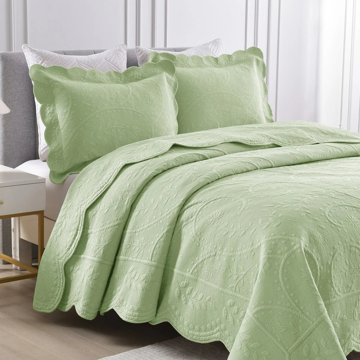 MarCielo 3-Piece Elegantly Embroidered 100% Cotton Oversized Quilt Bedspread Set TX
