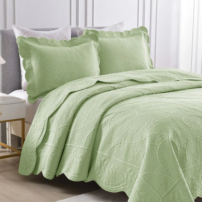 MarCielo 3-Piece Elegantly Embroidered 100% Cotton Oversized Quilt Bedspread Set TX