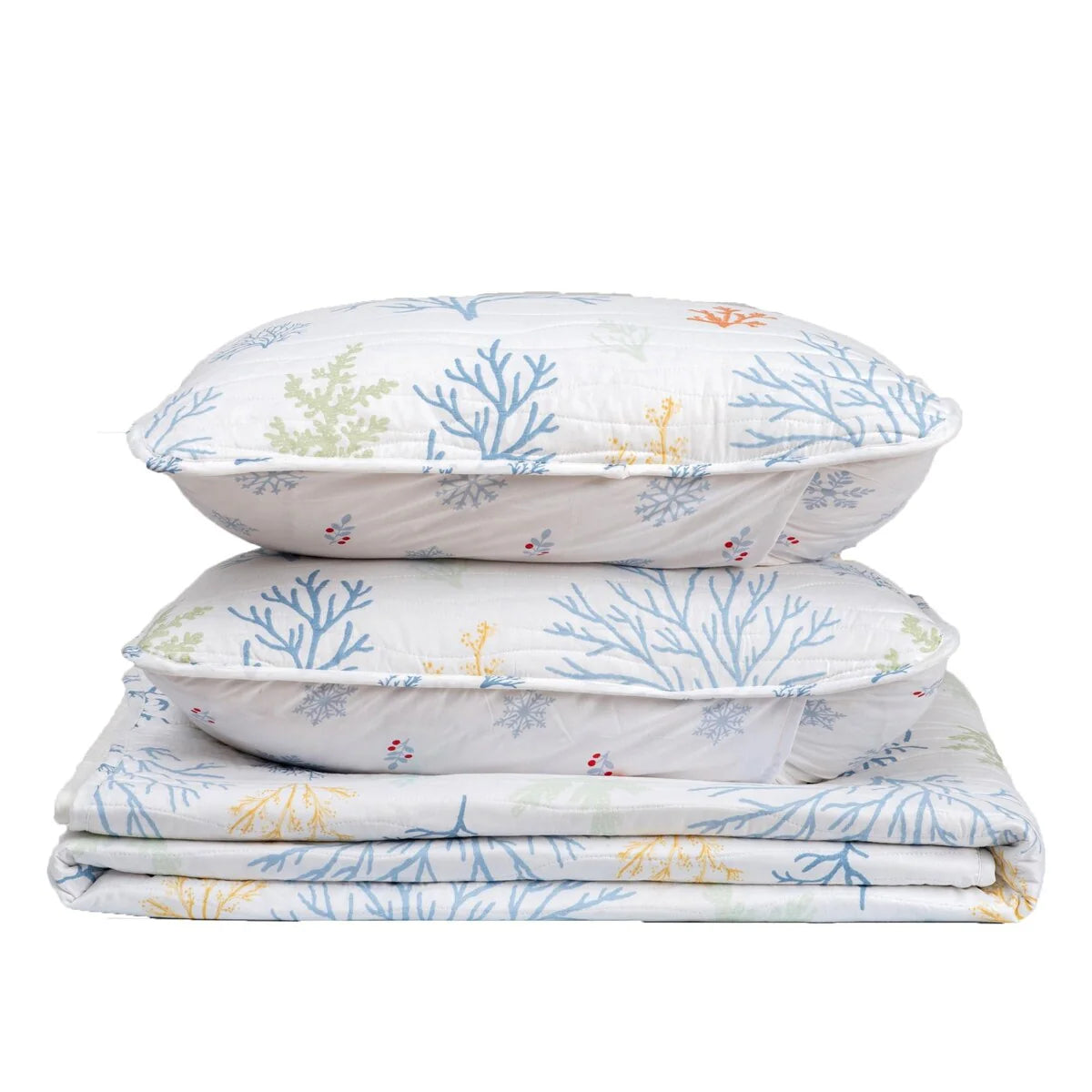 Luxurious Pastel Coral Pattern Microfiber Quilt Set With Shams