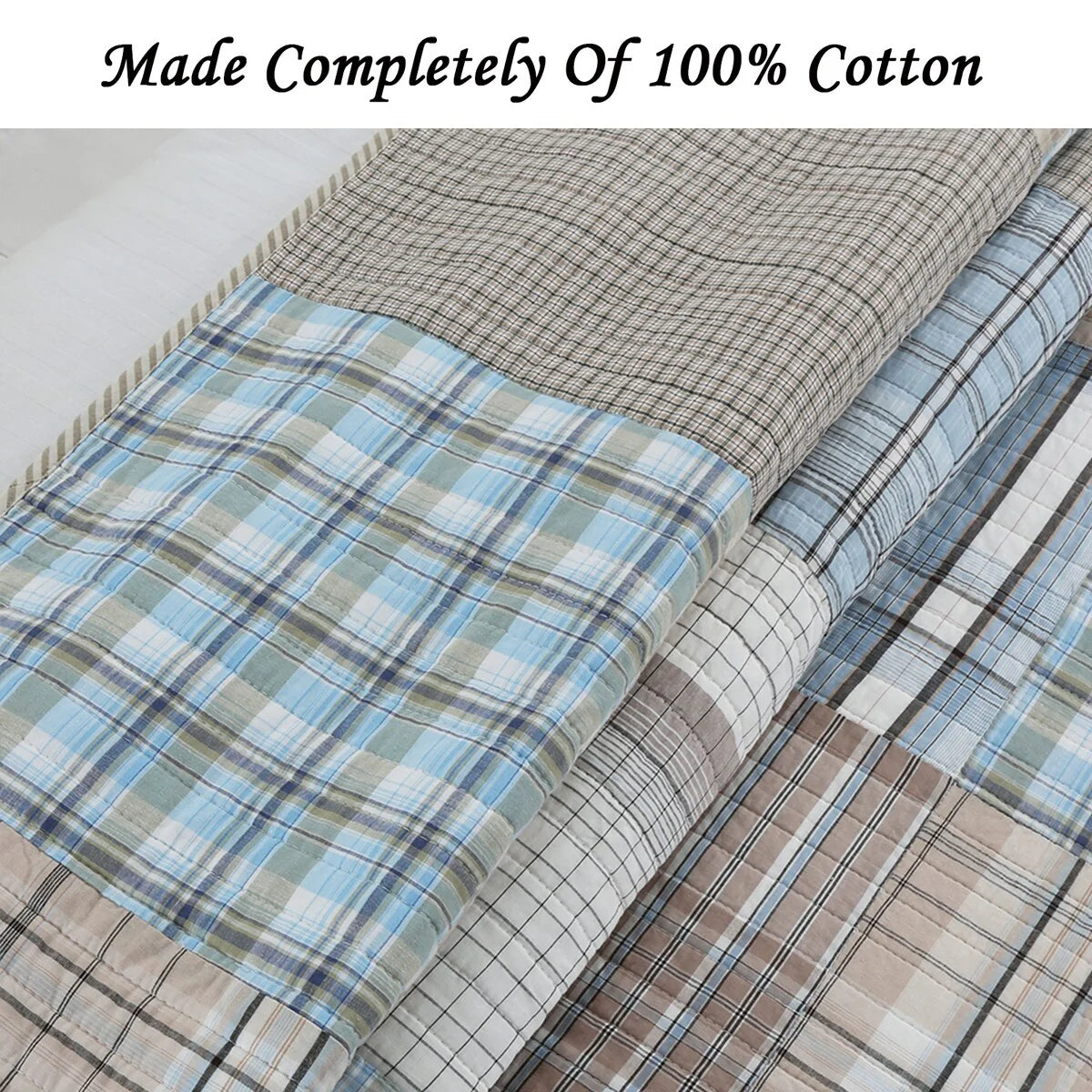 Cozy Line Hank Blue Patchwork 3-piece Reversible Cotton Quilt Bedding Set