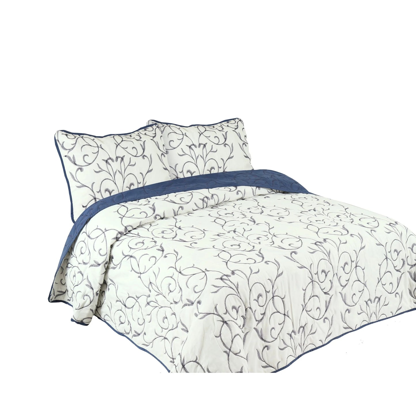 Marina Decoration Embroidered Stitching Coverlet Bedspread Ultra Soft Solid Summer Quilt Set, Modern Branch Pattern