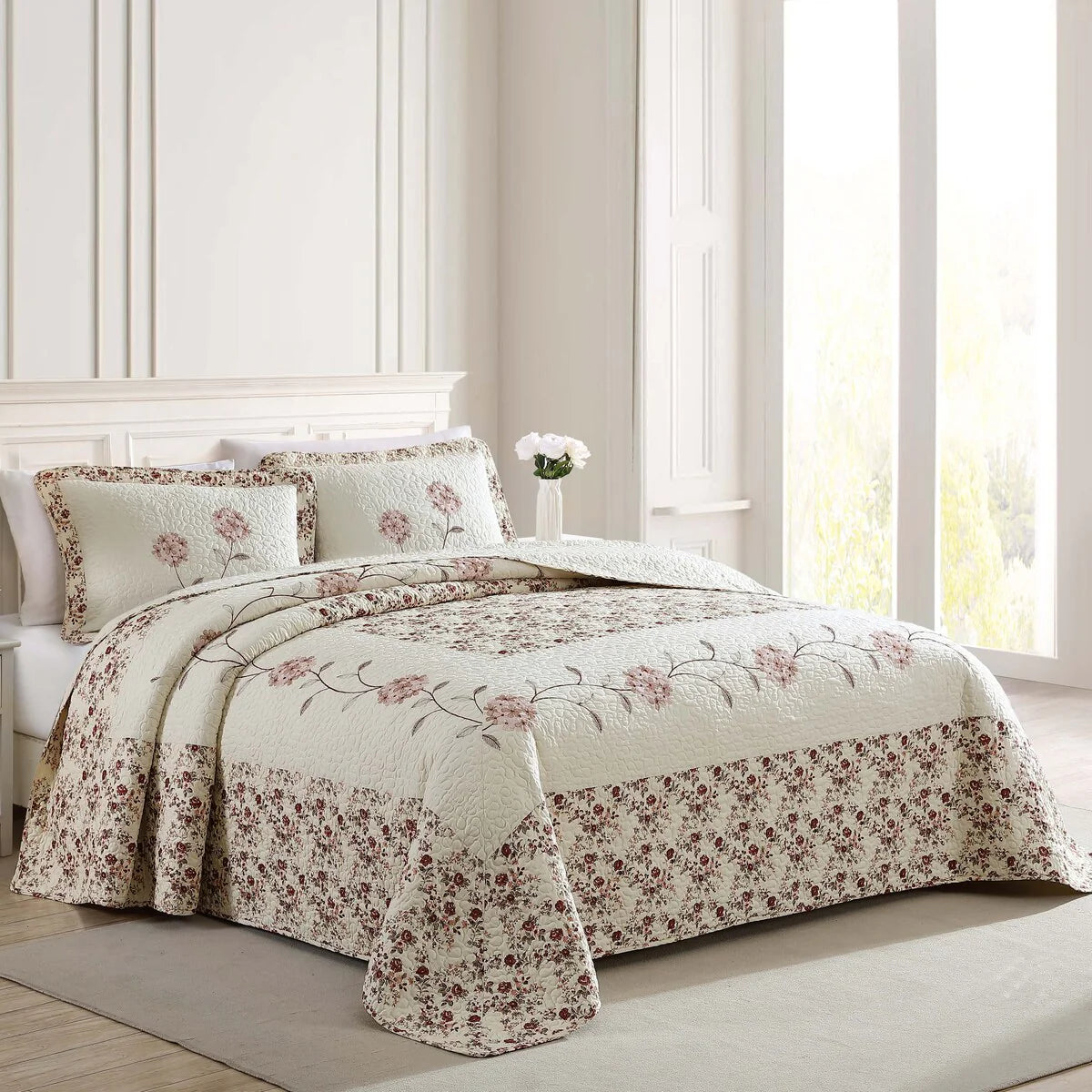 Carnation Embroidered Bedspread