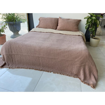 Muslin Blanket 4 Layers, Soft Bedspread, Turkish Cotton Muslin Bed Cover, Reversible Coverlet