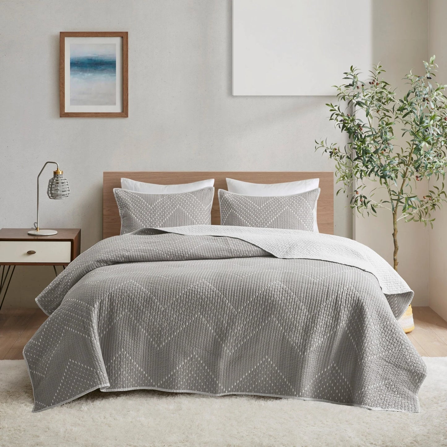 INK+IVY Pomona 3 Piece Embroidered Cotton Quilt Set