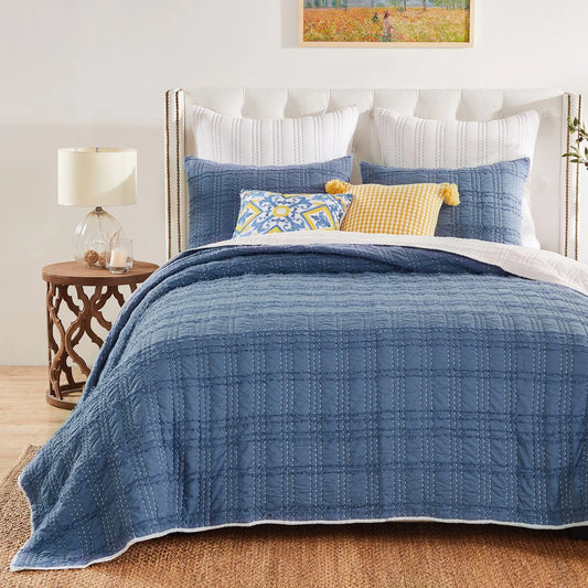 Greenland Home Fashions Portofino Finely Stitched Ruffled Reversible 100% Cotton Quilt Set