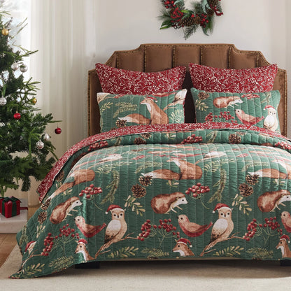 Porch & Den Morilon Forest Wildlife Cotton-Rich Reversible Quilt Set