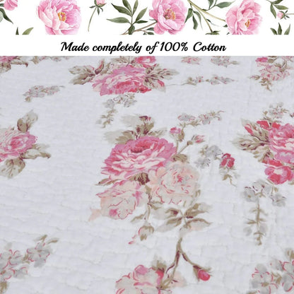 Cozy Line Pink Floral Patricia Reversible Floral 3 Piece Cotton Quilt Bedding Set